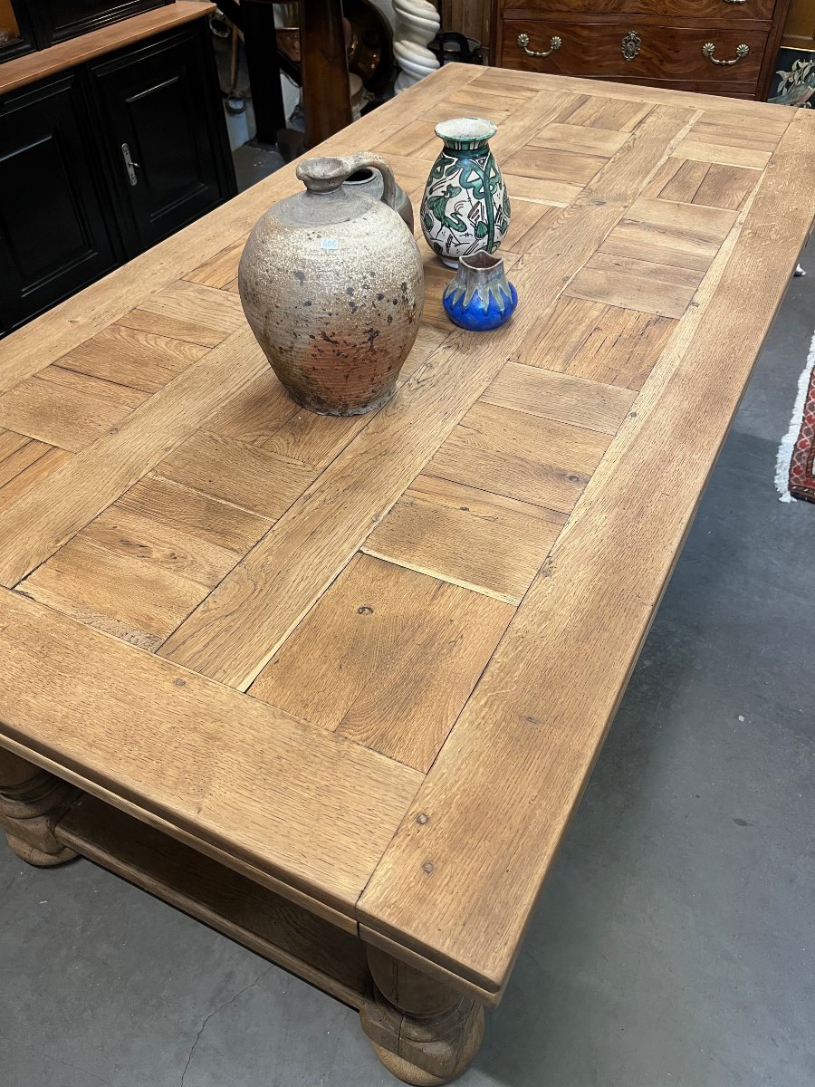 Large Antique Farmhouse Table With Extension Leaves, Made Of Natural Oak-photo-4