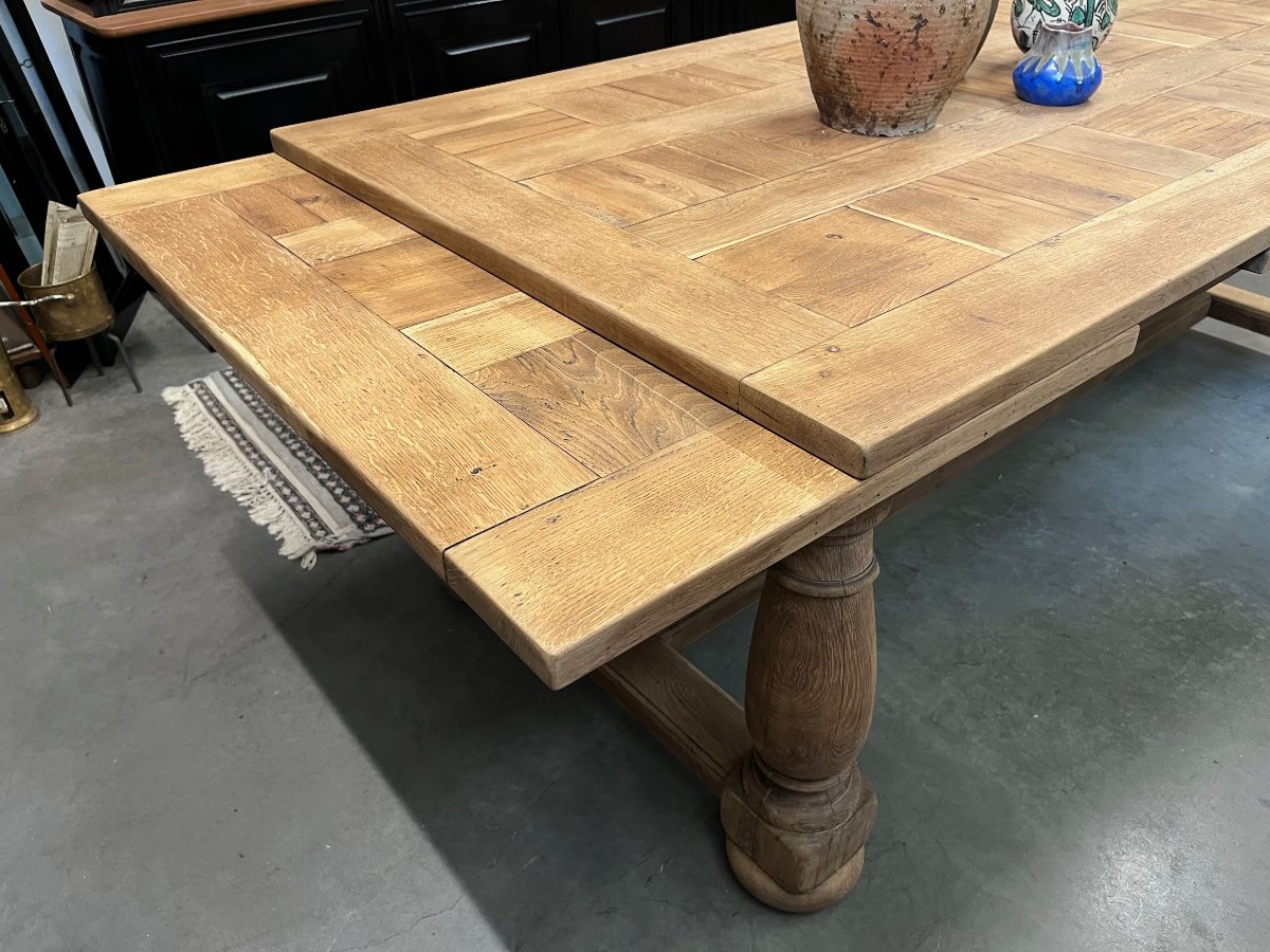 Large Antique Farmhouse Table With Extension Leaves, Made Of Natural Oak-photo-3