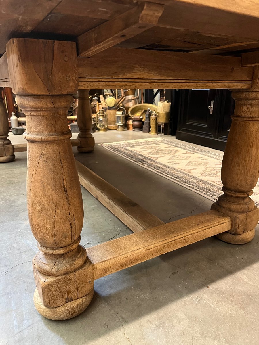 Large Antique Farmhouse Table With Extension Leaves, Made Of Natural Oak-photo-4