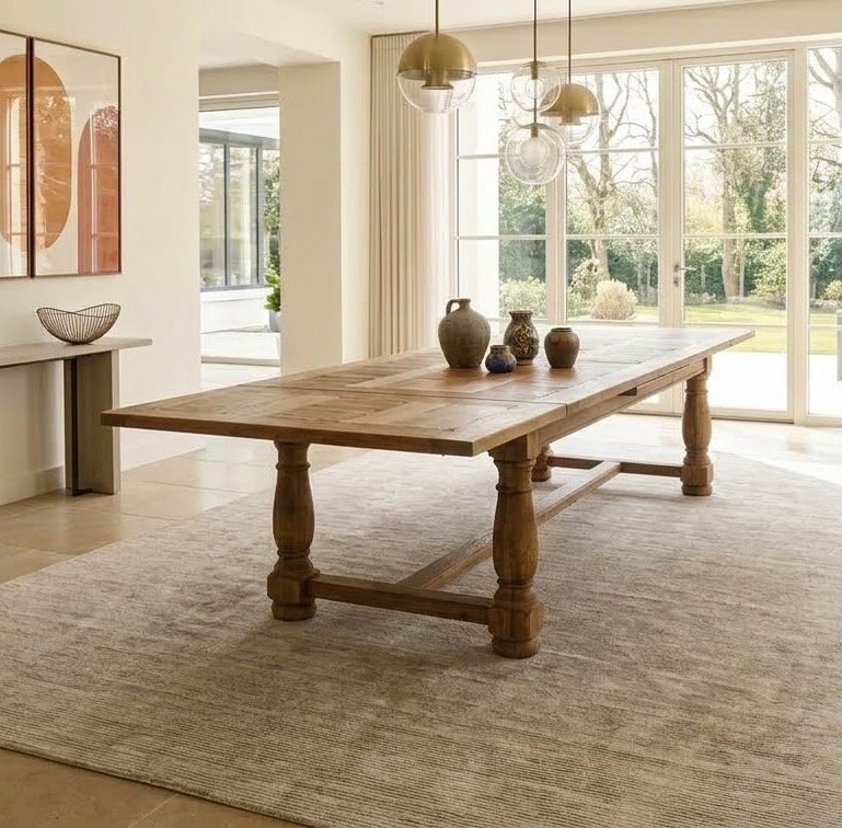 Large Antique Farmhouse Table With Extension Leaves, Made Of Natural Oak-photo-5