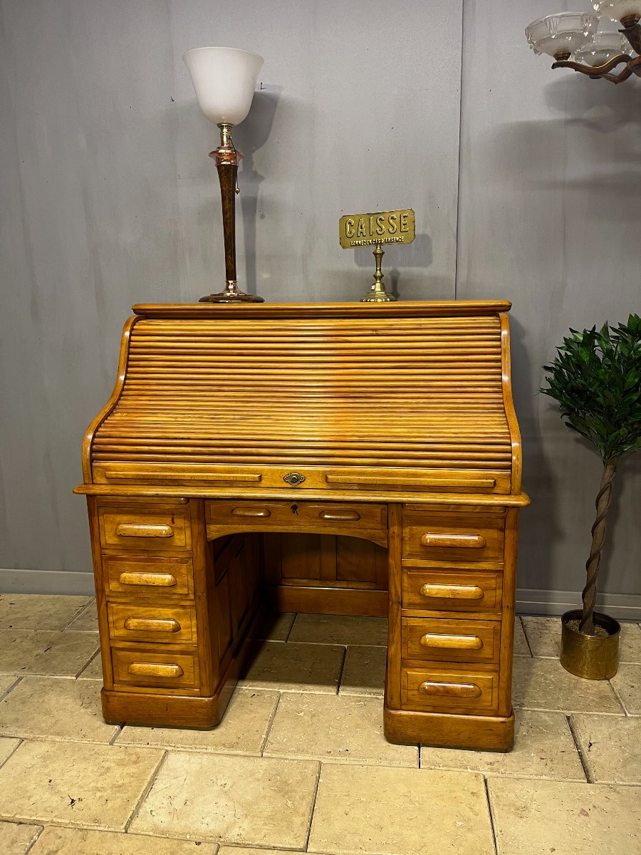 Bureau à rideaux " Le Standard "  à  caisson type américain  en érable  -photo-2