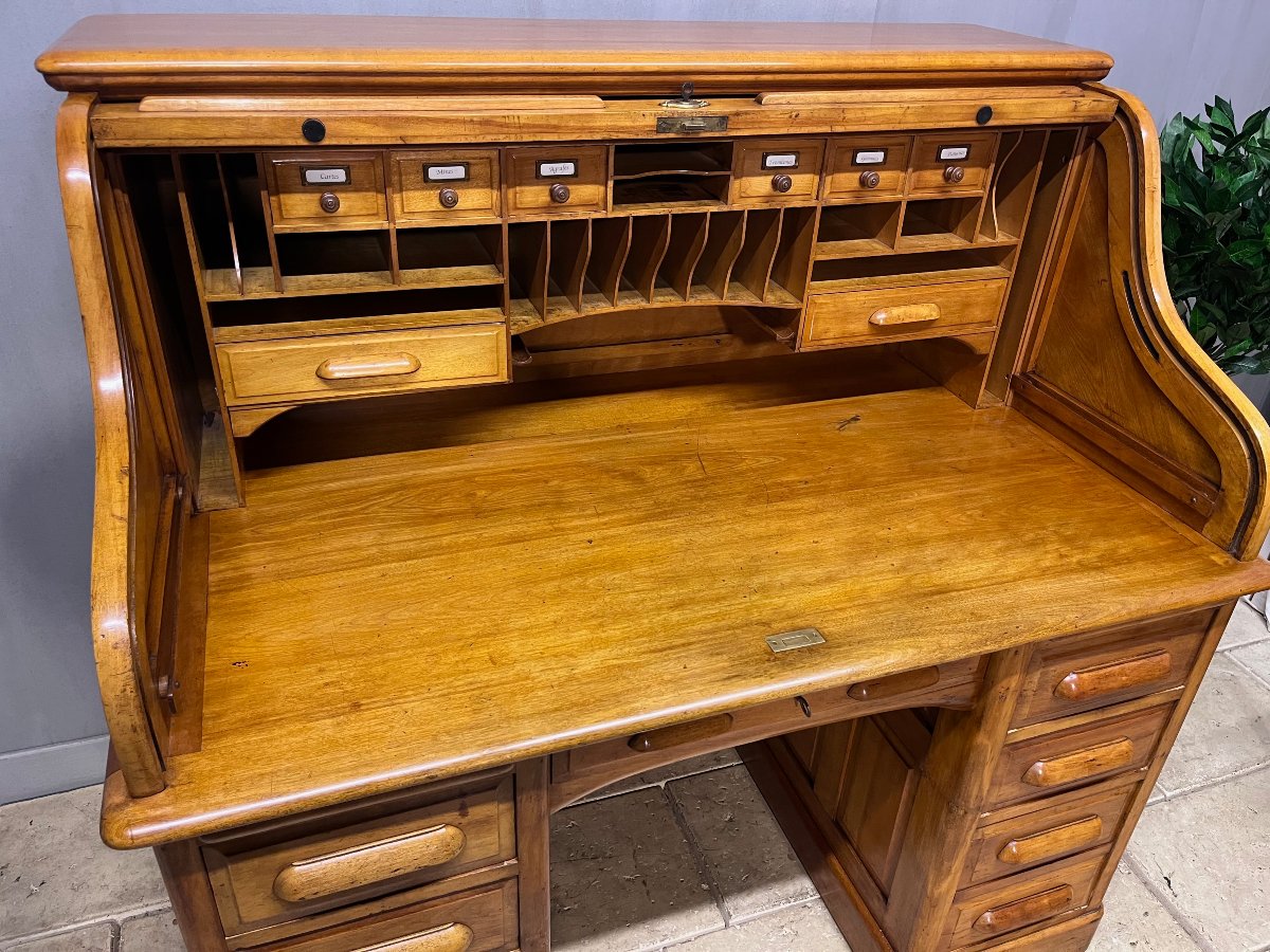 Bureau à rideaux " Le Standard "  à  caisson type américain  en érable  -photo-1
