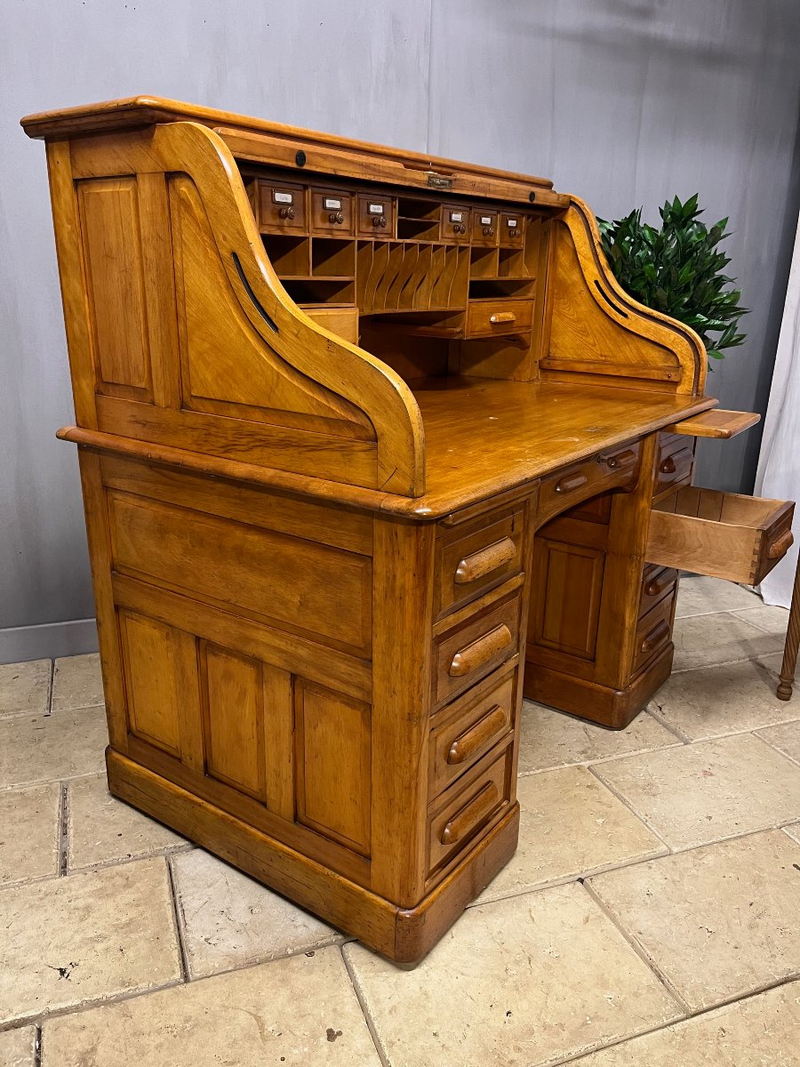 Bureau à rideaux " Le Standard "  à  caisson type américain  en érable  -photo-2