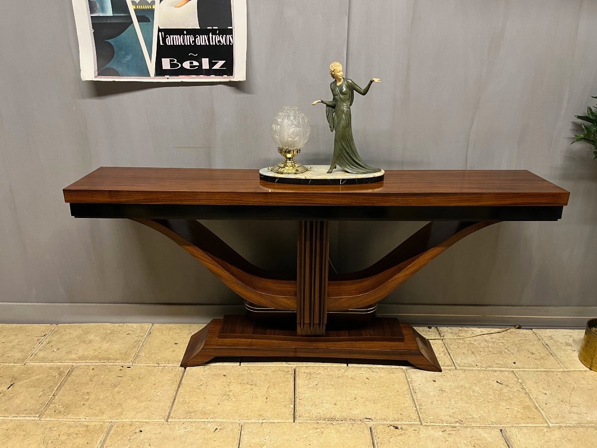 Grande console art déco en palissandre des années 1930 -photo-2