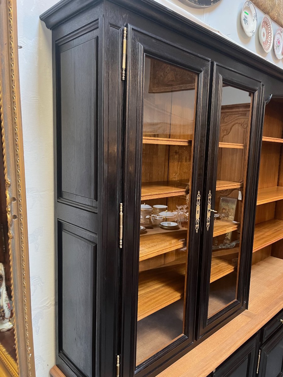 Large Black-patinated Oak Bookcase With Display Cabinets -photo-4