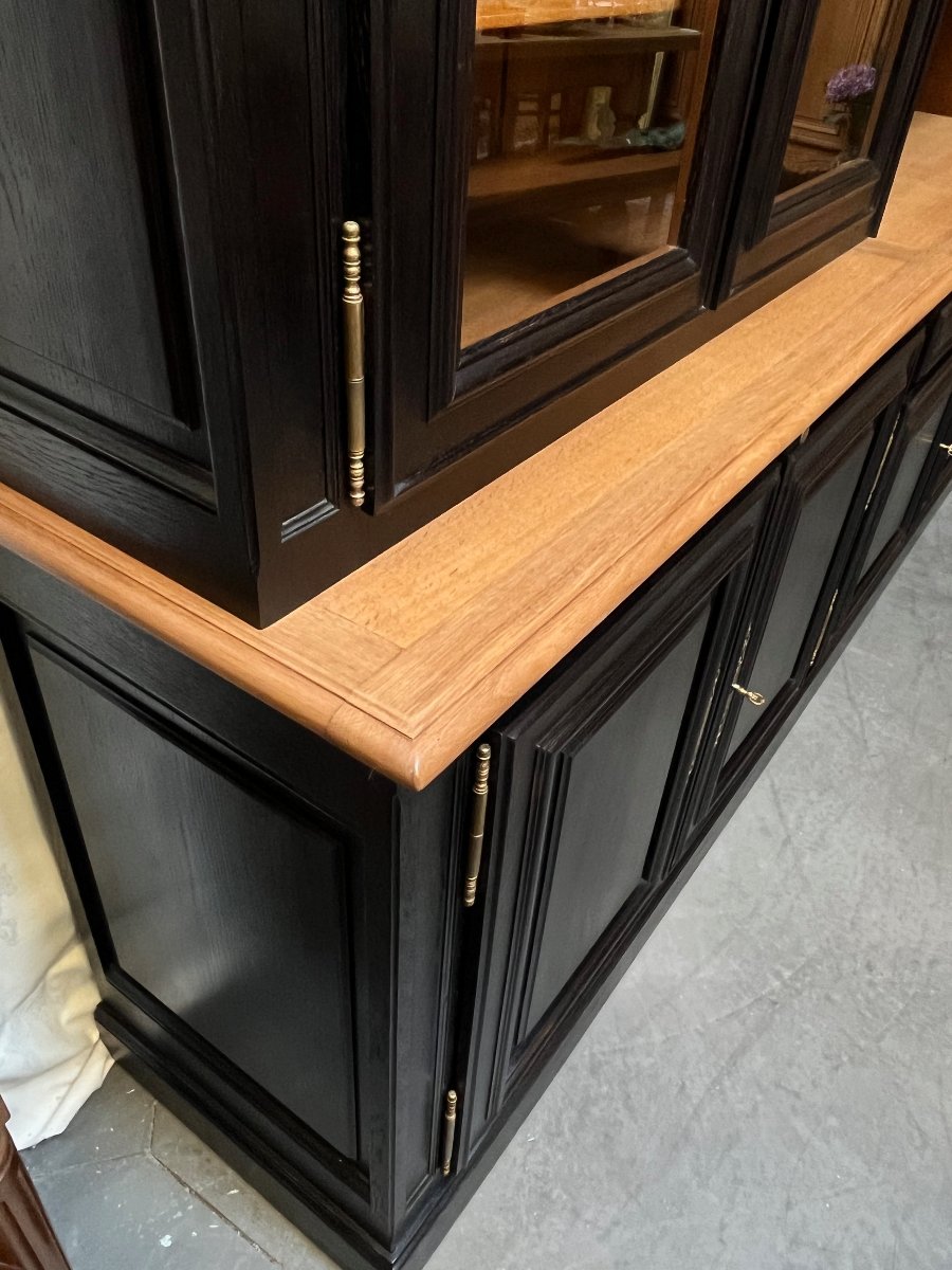 Large Black-patinated Oak Bookcase With Display Cabinets -photo-1