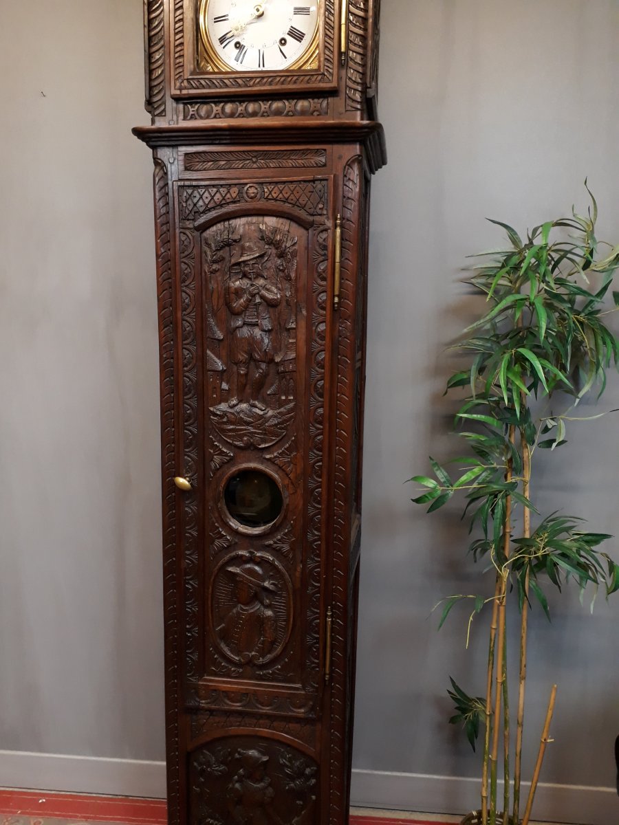 19c Breton Comtoise Clock Carved From Bretons Characters-photo-1