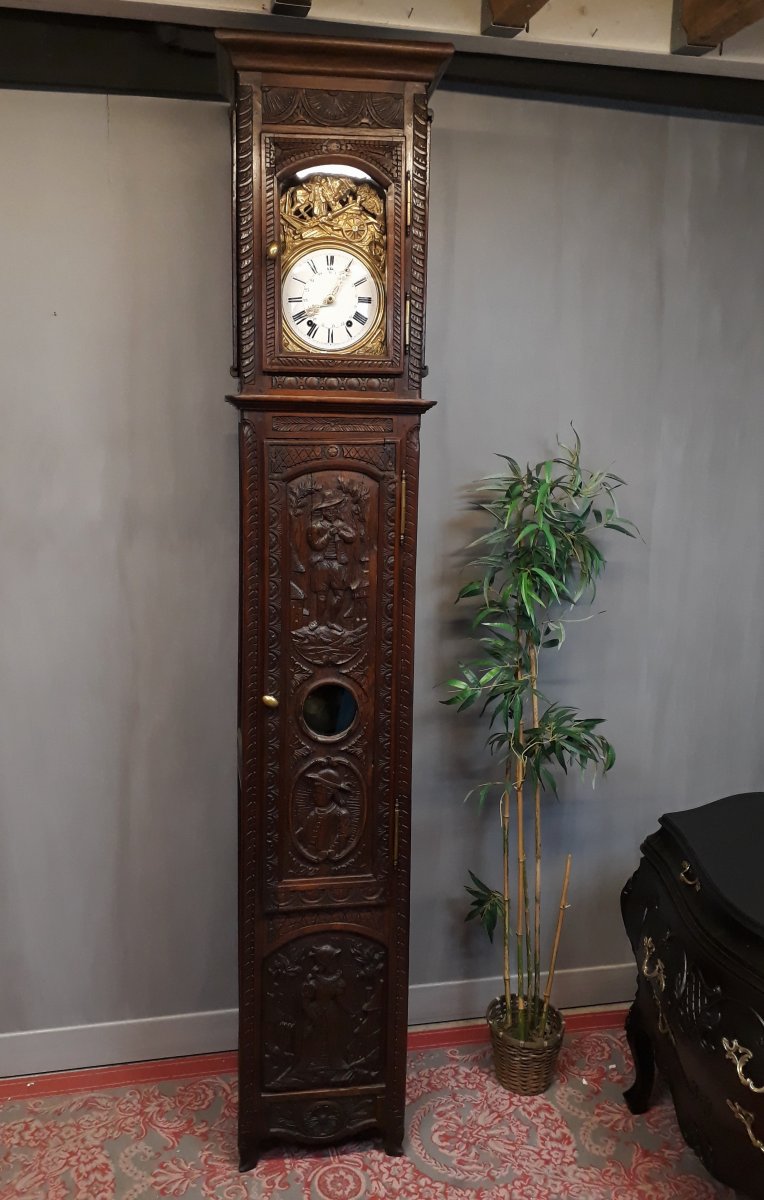 19c Breton Comtoise Clock Carved From Bretons Characters