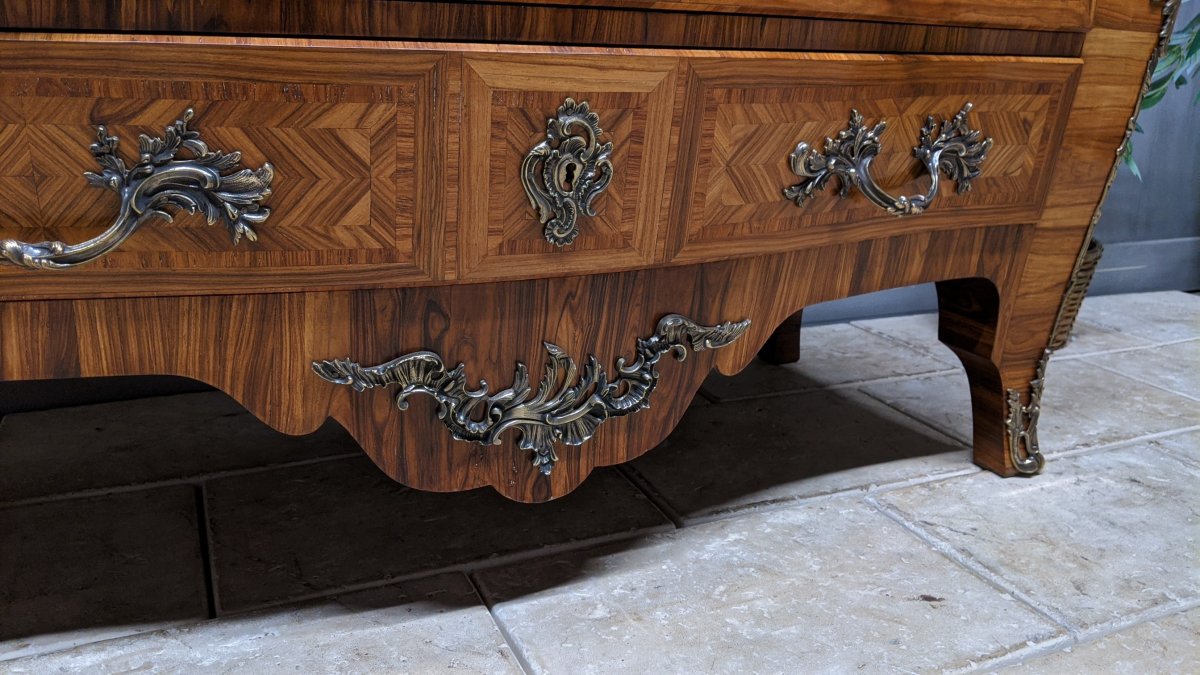 Louis XV Style Commode - Galbée Régence Inlaid Violet Wood Tomb-photo-4