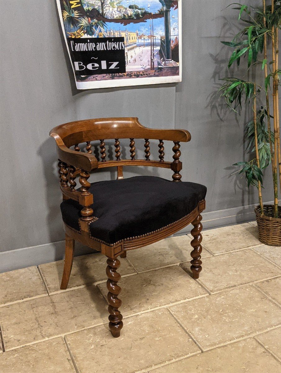 19th Office Chair In Reupholstered Walnut