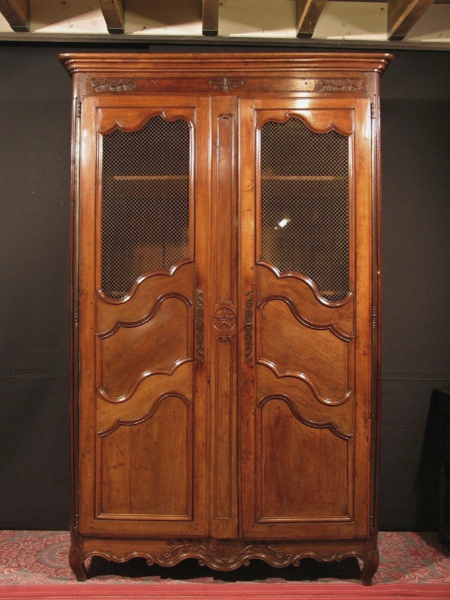 Mesh Library Cabinet In Walnut 18th Louis XV Campagnard