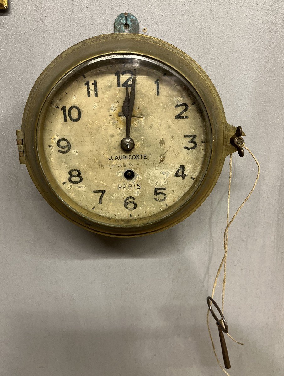 Marine Clock Pendulum Auricoste Paris Ern Brass-photo-1