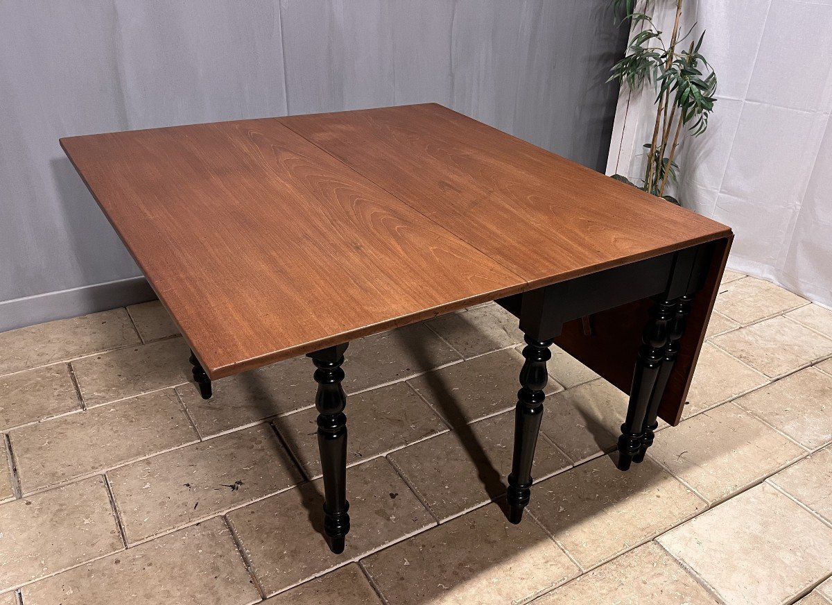 Large Rectangular Folding Table With Mahogany Flaps 8 Console Feet-photo-3