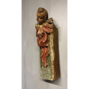 Altar Cherub Sculpture Polychrome Wood Statue Cherub Angel Putti