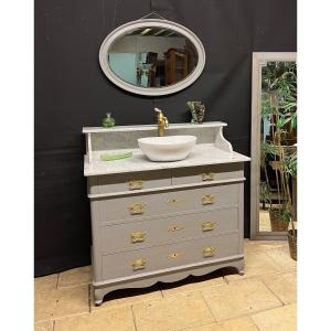 Art Nouveau Toilet Furniture Gray Patina Sink Earthenware Bathroom Marble