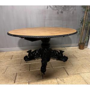 Large Oval Hunting Table In Oak Central Leg With Extensions