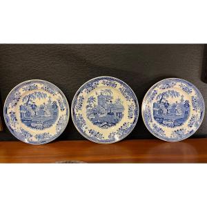 3 Assiettes Creil Et Montereau Décor Chine Bleu Blanc 1834