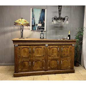 Old Art Deco Bistro Counter In Oak Bar Zinc Cooler 