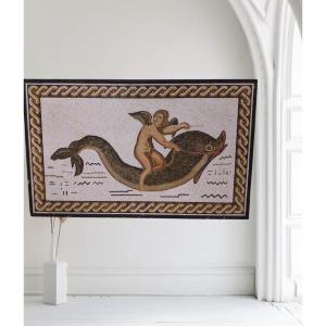 grande fresque en mosaïque ange sur dauphin angelot 206 x 130 