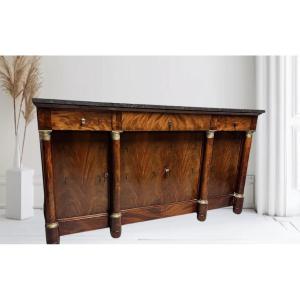 Buffet enfilade époque  empire à colonne en acajou dessus marbre 
