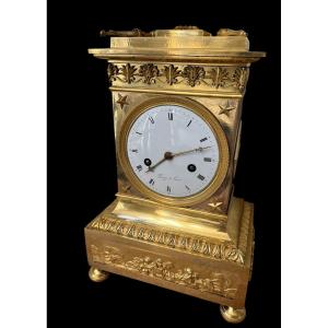 Empire Period Mantel Clock, Thiery Paris France Movement, In Gilt Bronze. 