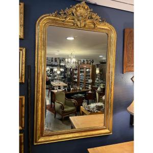 Louis Philippe Gilt Mirror With Pediment, Height 150 Cm  