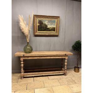 Oak Console Table With Drop-down Leaves, Rustic Monastery Style 