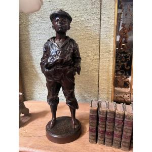 Bronze Statue "the Whistling Ship's Boy" By Szczeblewski, Height 43 Cm, Sailor, Stamped By The Foundry Virlet