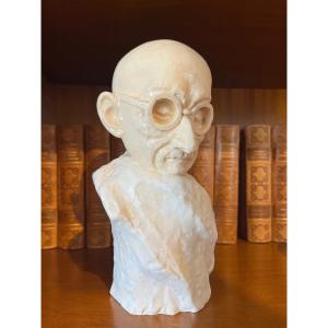 Sculpture Terre Cuite signée Raffour Raymond buste de " Gandhi "
