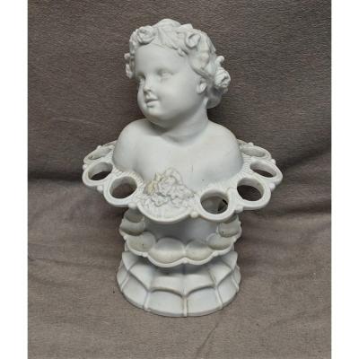 Chérubin En Biscuit   Statue Enfant Ange Angelot  Cherubin Porcelaine