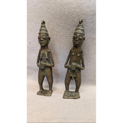 Pair Of African Amulets In Bronze Statues Statuettes