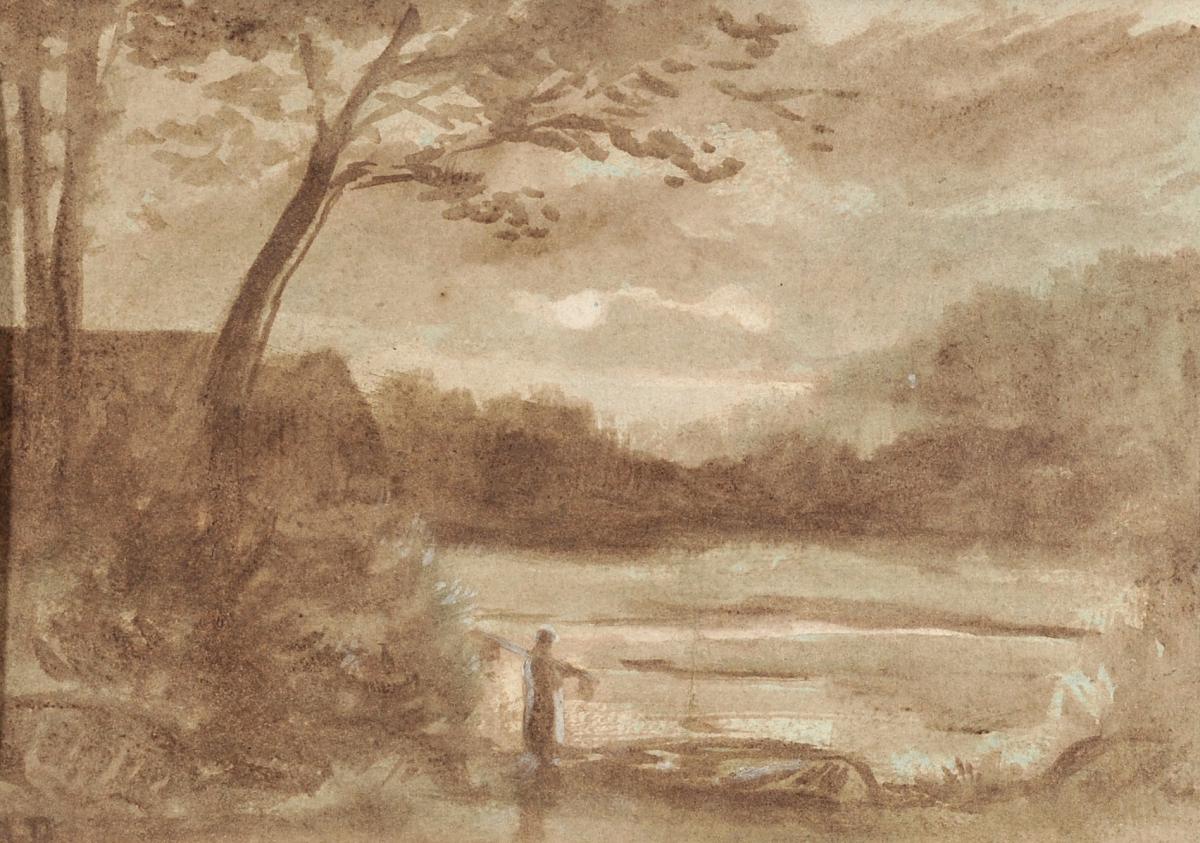 Narcisse Virgile Diaz De La Pena (1807-1876), Paysage à l'étang, Lavis d'Encre