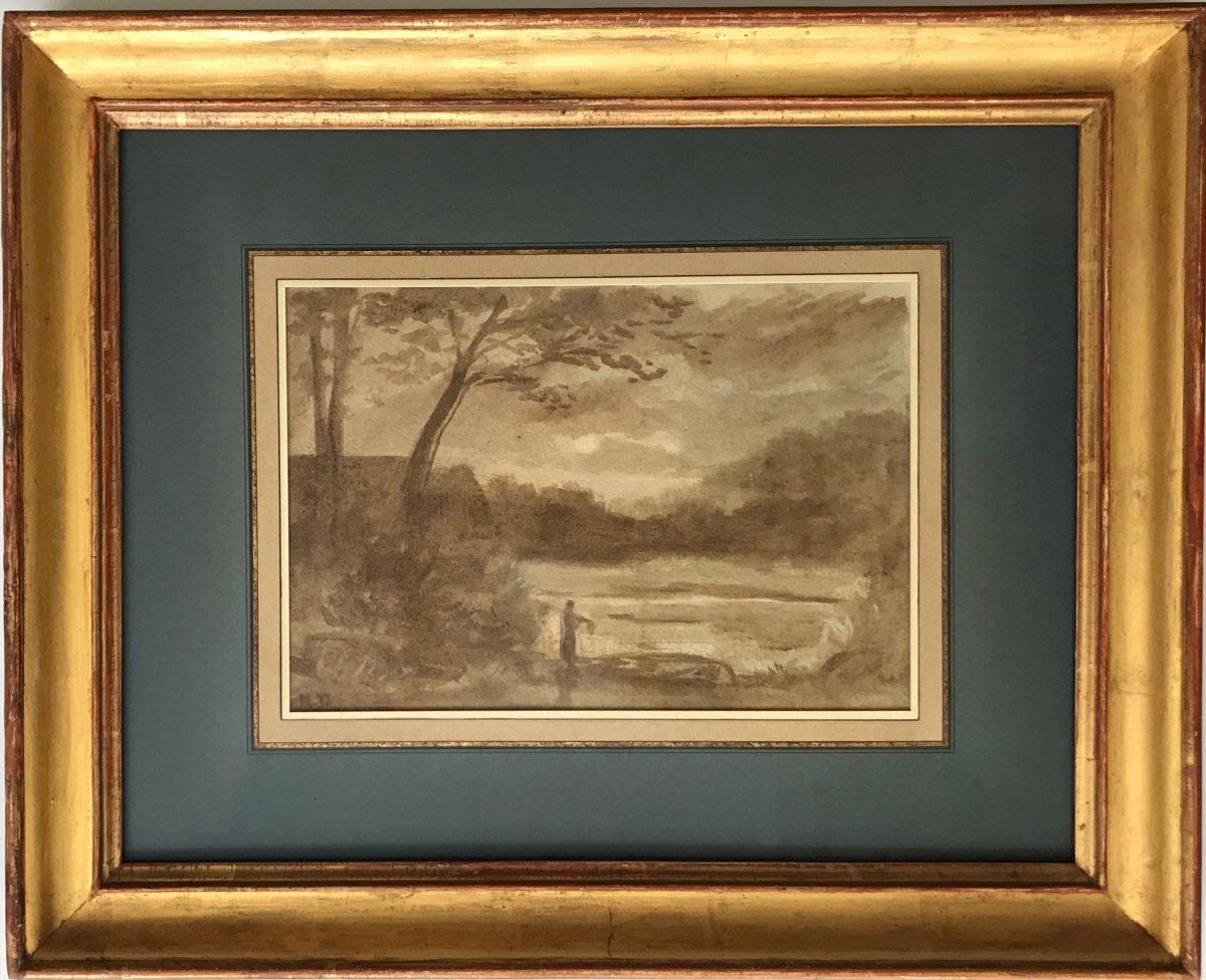 Narcisse Virgile Diaz De La Pena (1807-1876), Paysage à l'étang, Lavis d'Encre-photo-2