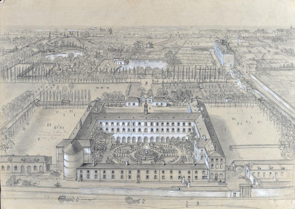 Félix Benoist (1818-1896), Vue d'Un Collège, Environs De Paris, Mine Graphite