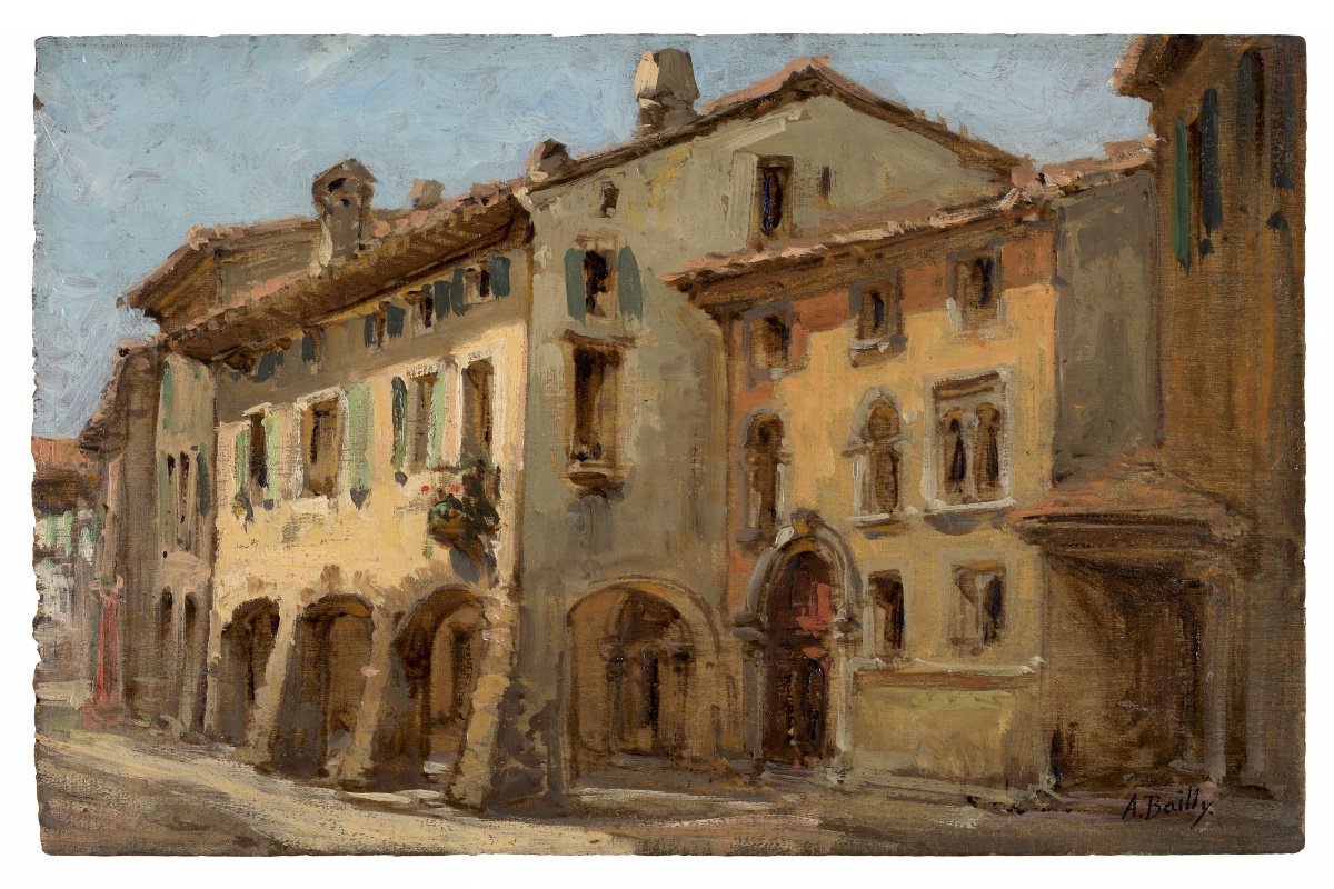 Alexandre Bailly (1866-1947), Houses In Ancona, Italy, Oil On Panel, Circa 1893-photo-2