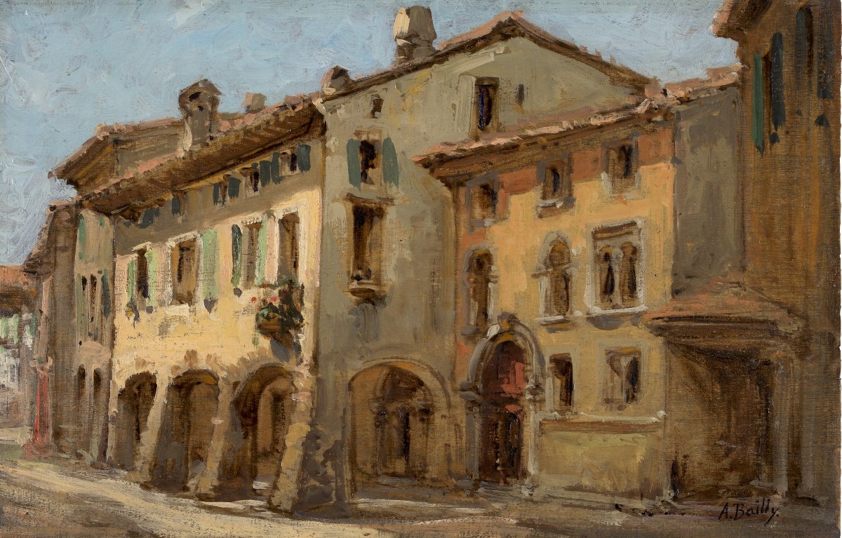 Alexandre Bailly (1866-1947), Maisons à Ancone, Italie, Huile Sur Panneau, Vers 1893