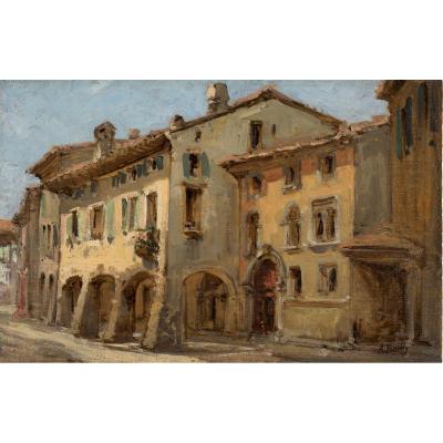 Alexandre Bailly (1866-1947), Maisons à Ancone, Italie, Huile Sur Panneau, Vers 1893