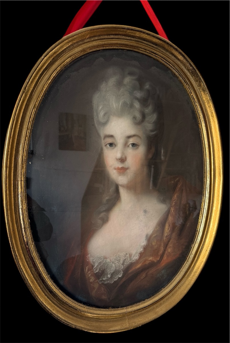 Grand Pastel Portrait Femme Dans Le Goût Du XVIIe Siècle.
