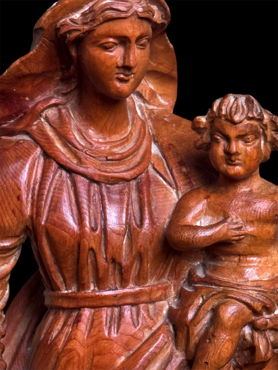 Vierge à l’enfant En Bois Naturel époque XVIIe Siècle, France -photo-2