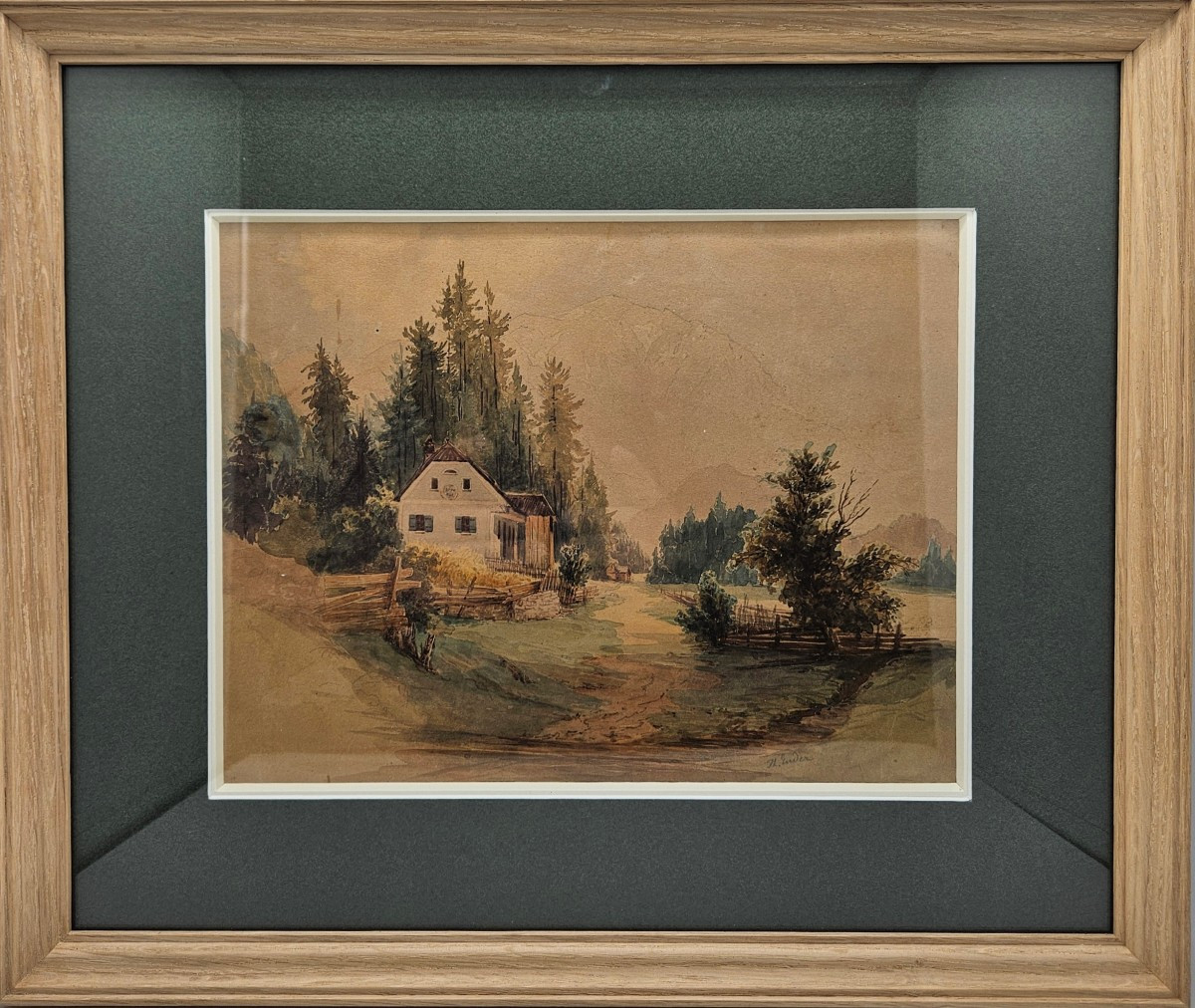 Thomas Ender (1793–1875) Paysage rural avec maison au pied d’une forêt – Aquarelle XIXᵉ siècle