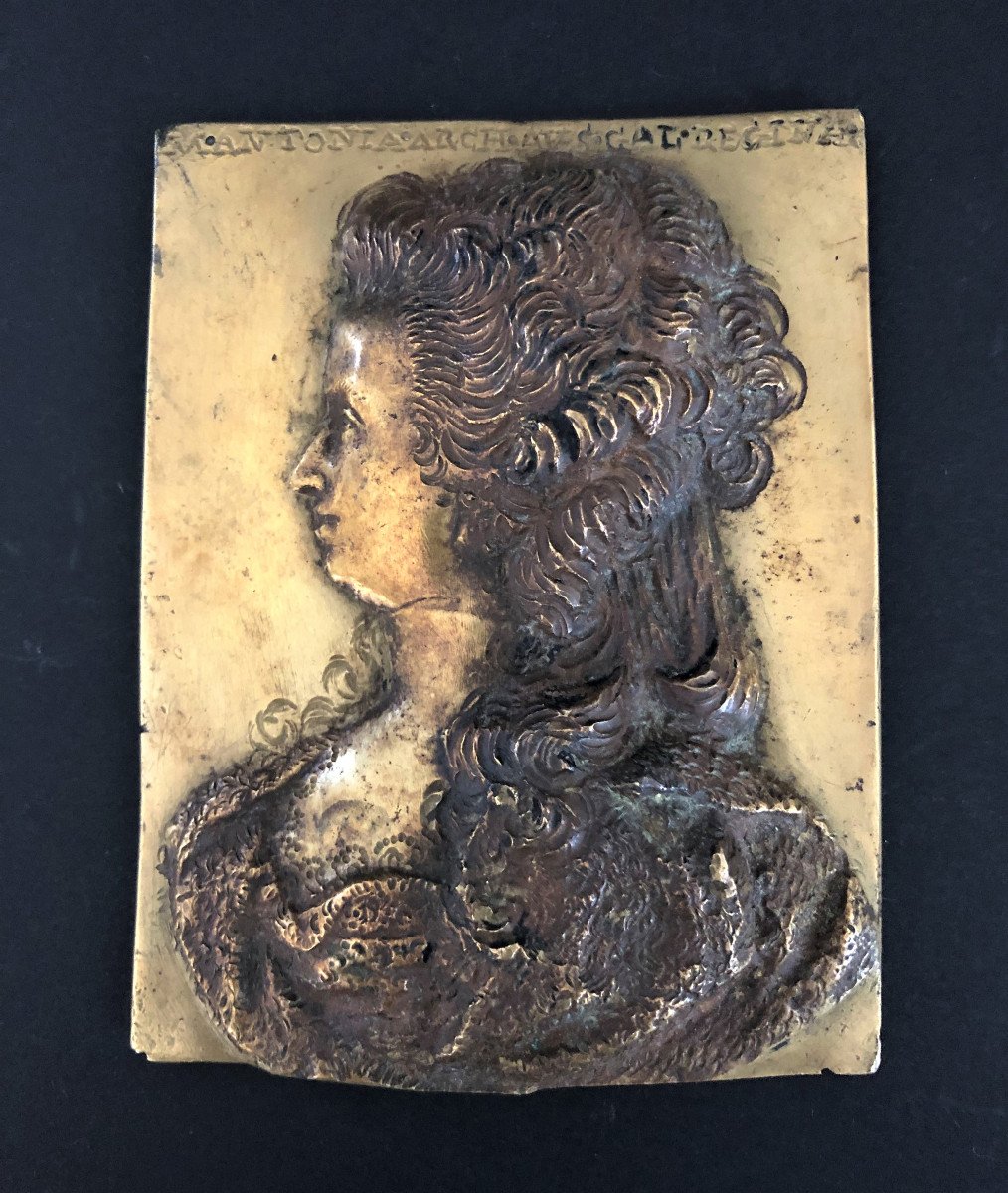 Plaque  En  Bronze  Fin   XVIII Siècle  à L éffigie  De  Marie  Antoinette  Finement Ciselée