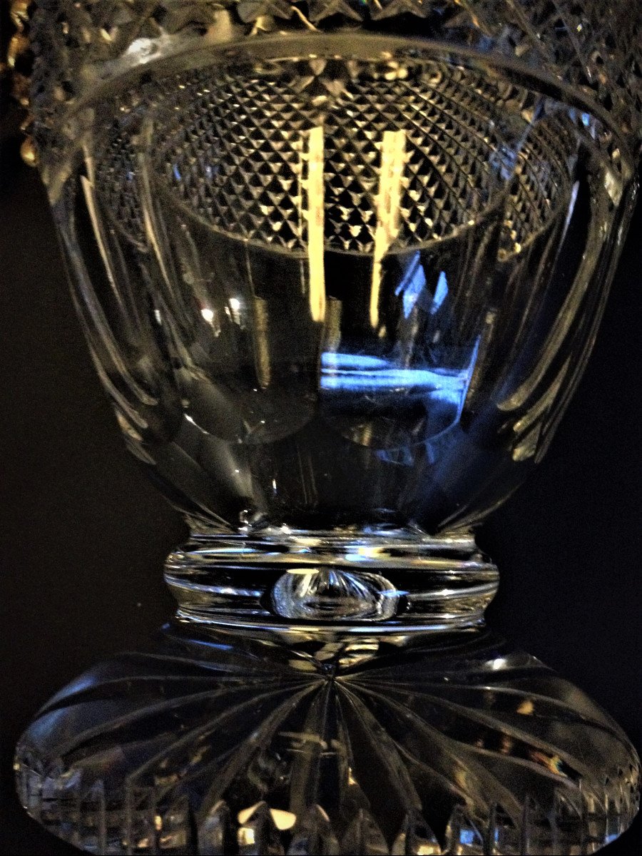 Cut Crystal Vase Decorated With Two 20th Century Faun Heads-photo-4