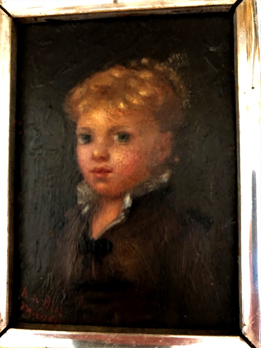 Portrait  De  Mathilde  De  Champs  De  Blot  Huile Sur Bois XIX Siècle signée-photo-2
