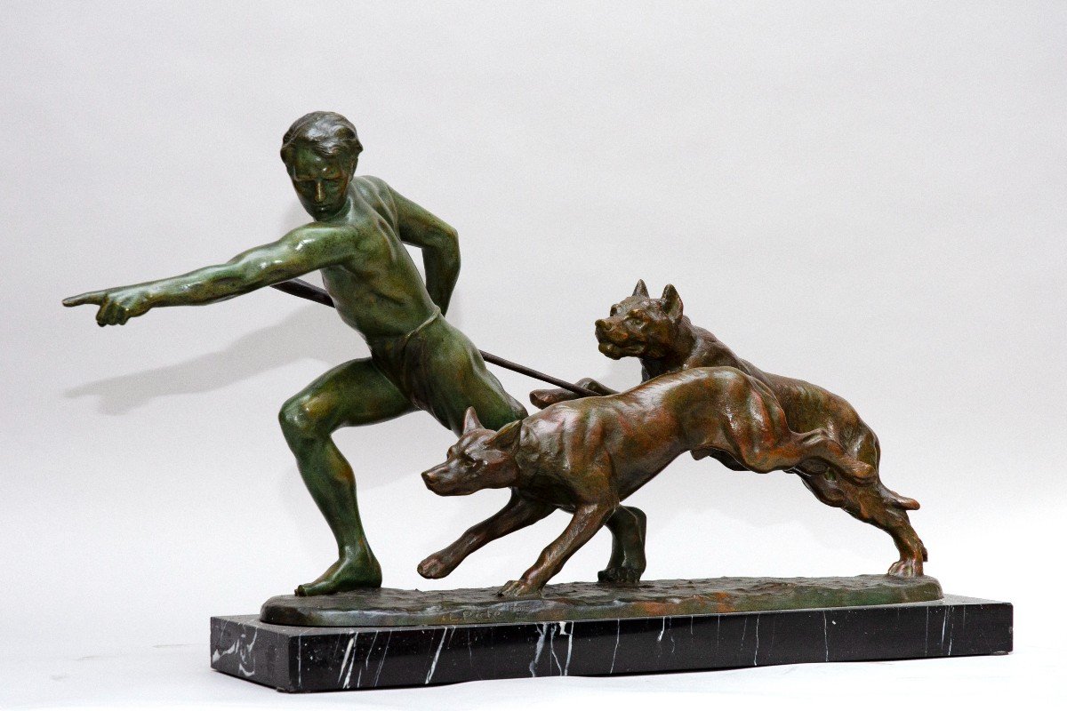 Art Deco Bronze "dog Trainer", Louis Riché (paris 1877-1949)-photo-3