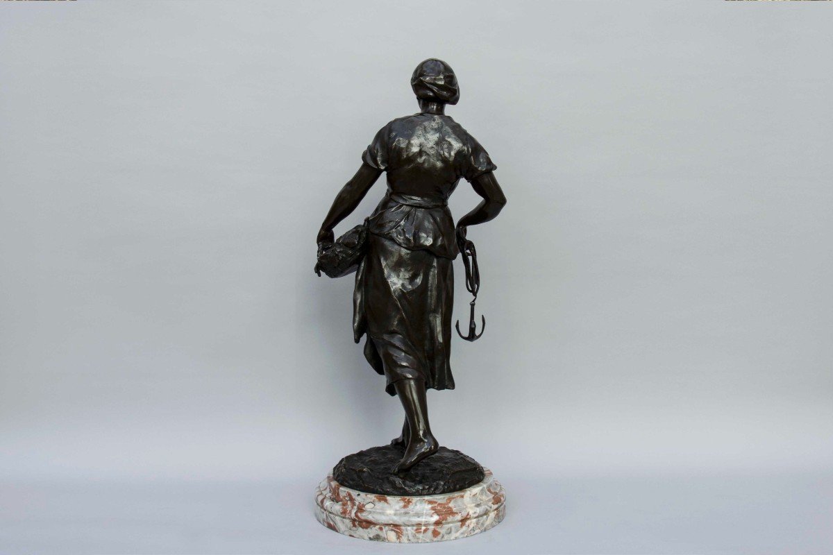 Large Bronze "return From Fishing", Picault Emile, 19th Century-photo-4