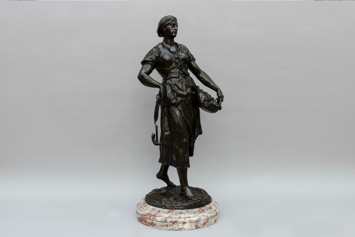 Large Bronze "return From Fishing", Picault Emile, 19th Century-photo-3
