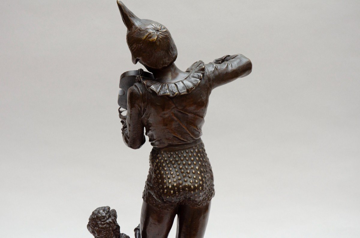 Bronze "clown Playing The Violin With His Poodle", Alfred Barye-photo-2