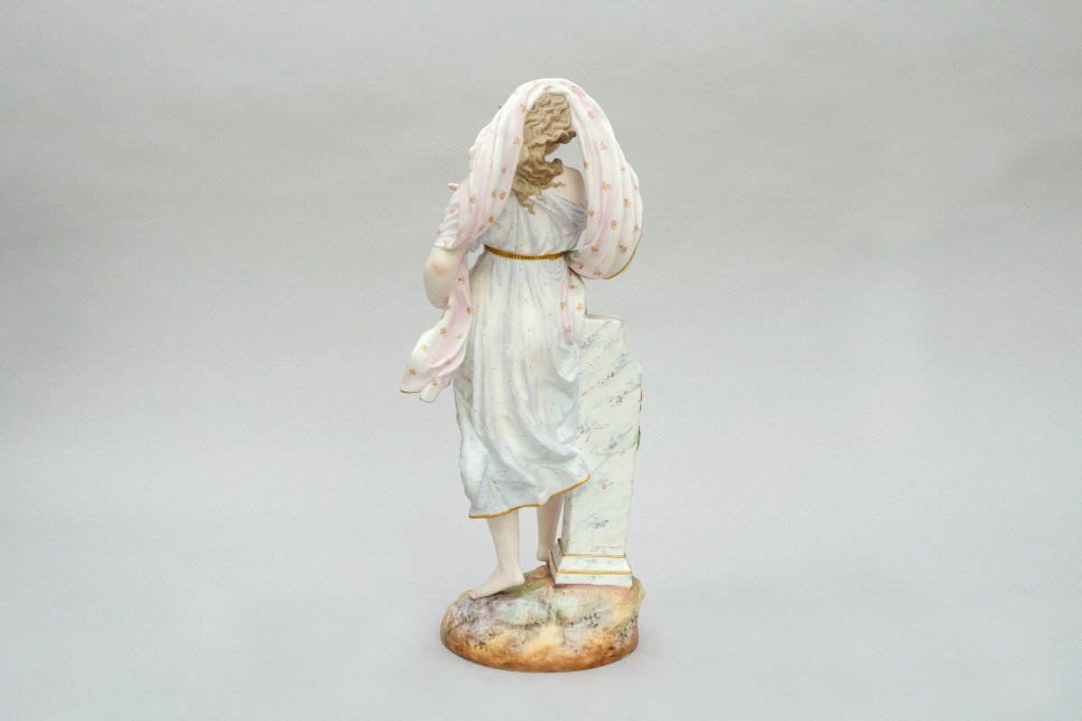 Allegory "woman With Oil Lamp", Polychrome Biscuit, Limoges, Gibus Et Redon, 19th Century-photo-2