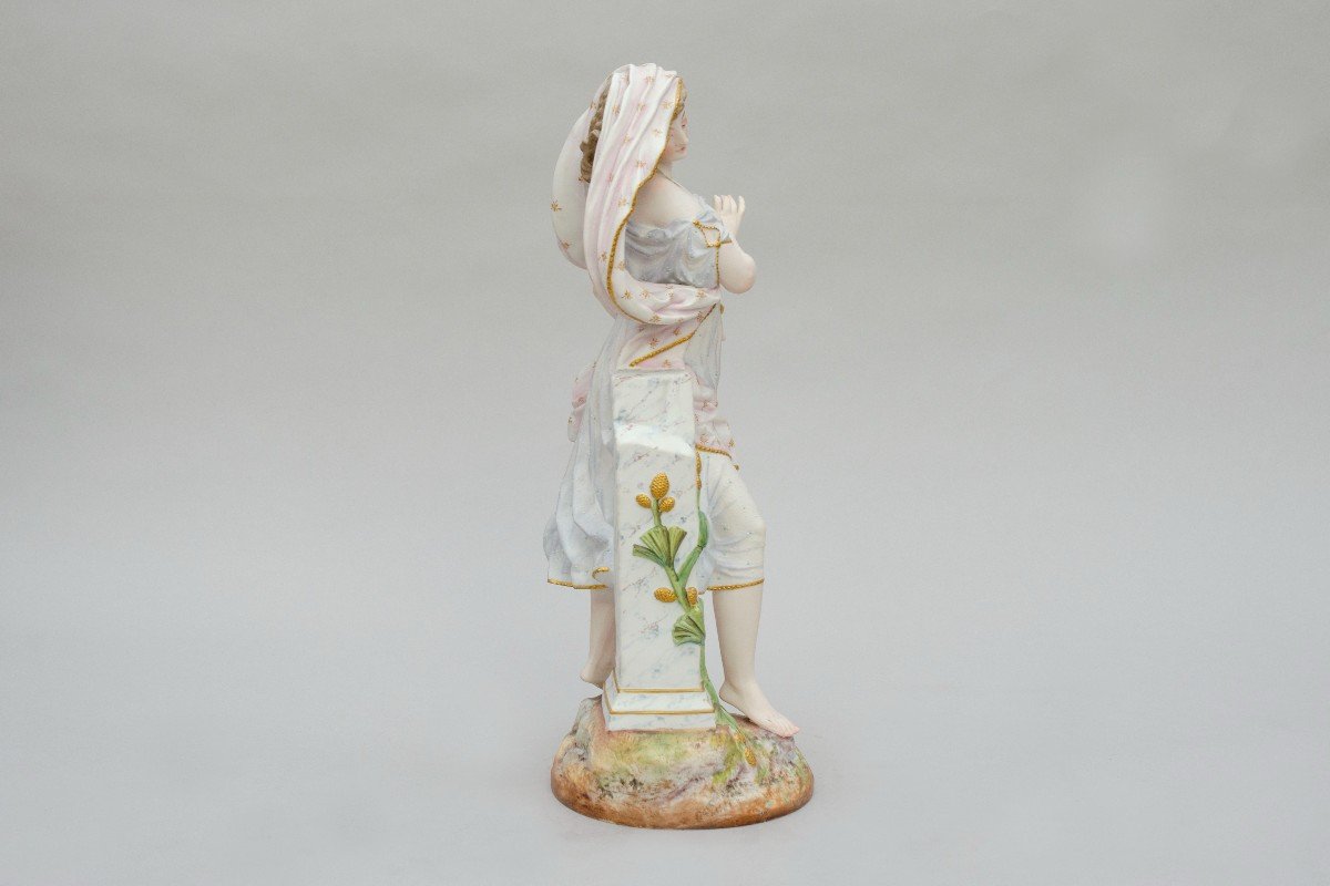 Allegory "woman With Oil Lamp", Polychrome Biscuit, Limoges, Gibus Et Redon, 19th Century-photo-3