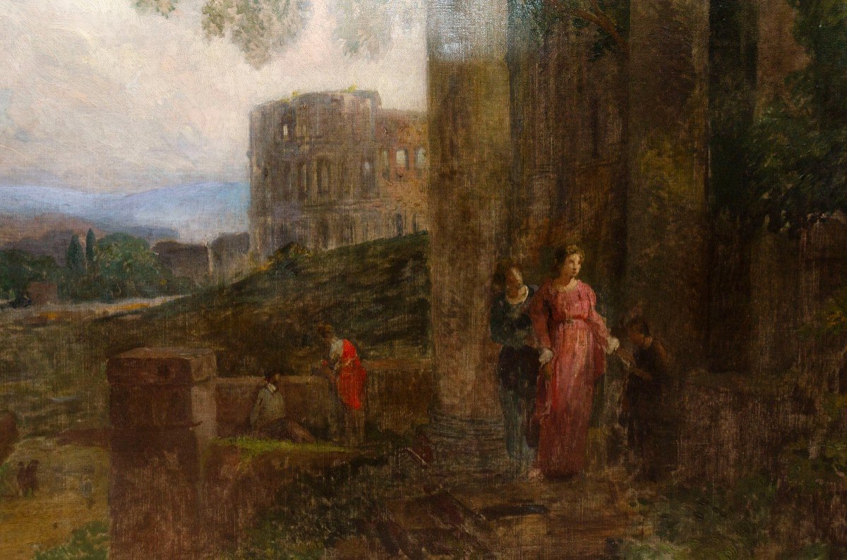 Large Oil On Canvas, "view Of Rome", Signed, Early 20th Century-photo-3